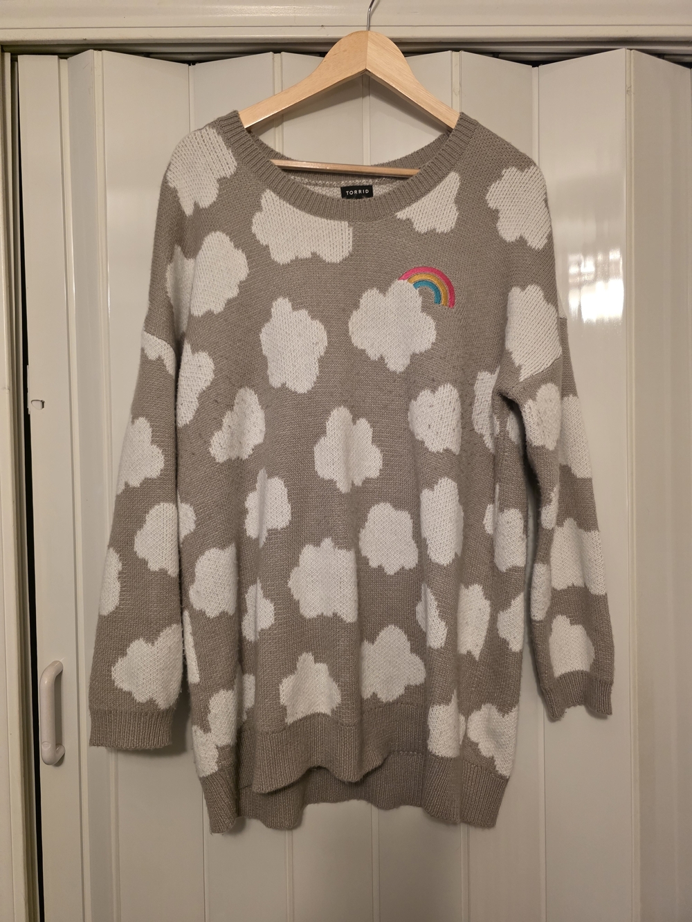 Torrid Taupe Cloud Sweater with Rainbow Patch